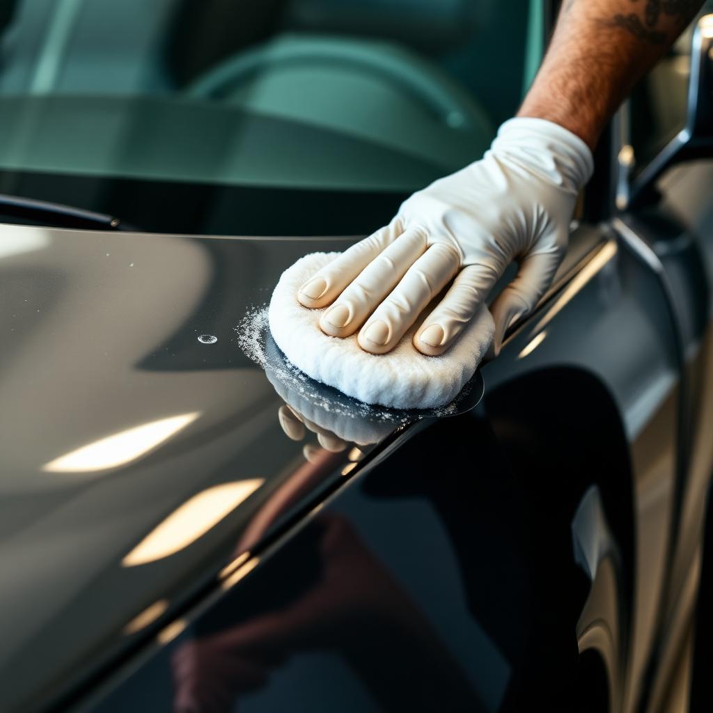 Luxury vehicle being detailed at residence